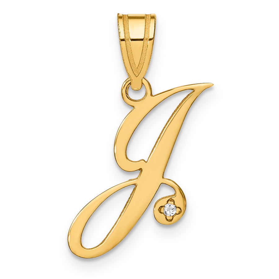 Colgante Inicial Letra J en Oro Amarillo de 14K con Diamante – Estilo Caligrafía