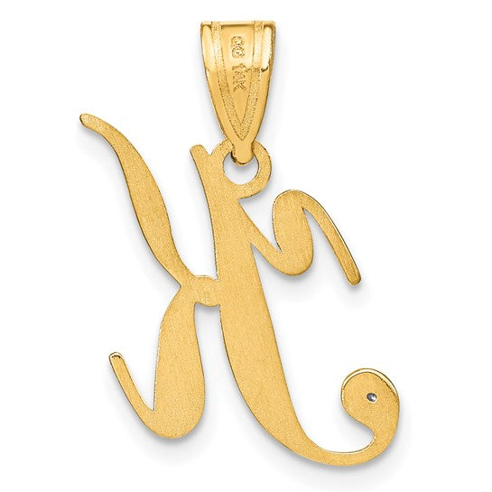 Colgante Letra "K" Estilo Manuscrito en Oro Amarillo de 14K con Diamante