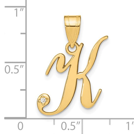 Colgante Letra "K" Estilo Manuscrito en Oro Amarillo de 14K con Diamante