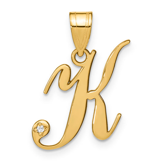 14K Yellow Gold Handwritten Letter "K" Pendant with Diamond