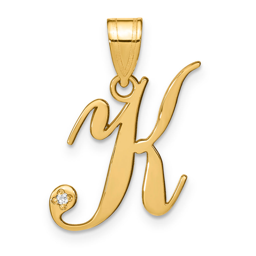 Colgante Letra "K" Estilo Manuscrito en Oro Amarillo de 14K con Diamante