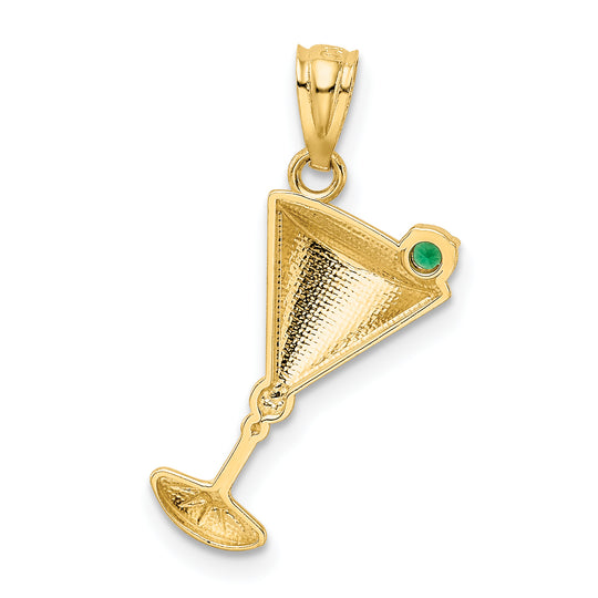 Martini Glass Pendant with Green Olive CZ in 14K Yellow Gold