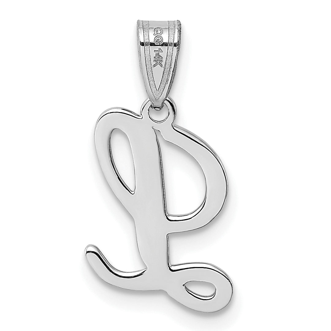 Dije Inicial Letra “L” Estilo Manuscrito en Oro Blanco de 14K