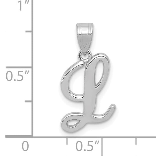 Dije Inicial Letra “L” Estilo Manuscrito en Oro Blanco de 14K