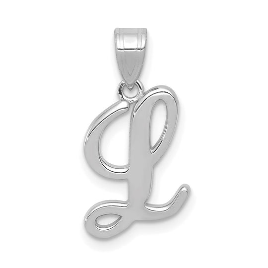 Dije Inicial Letra “L” Estilo Manuscrito en Oro Blanco de 14K