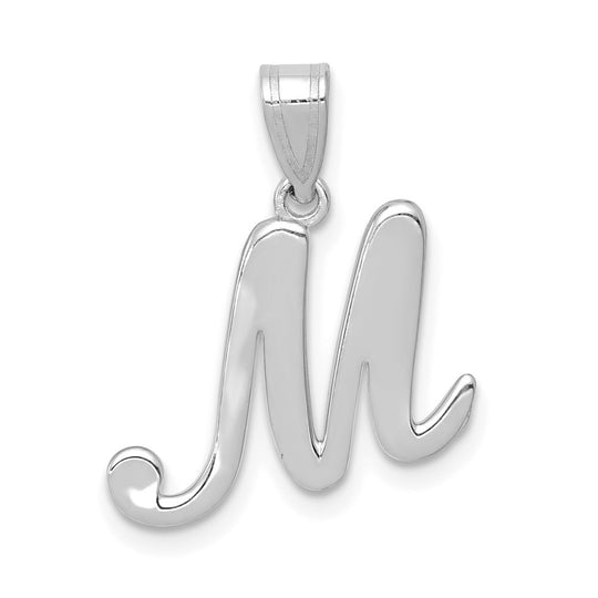 Colgante con Letra “M” en Escritura Cursiva en Oro Blanco de 14K