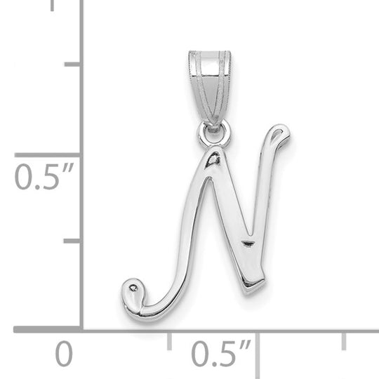 Dije con Letra "N" Inicial en Oro Blanco de 14K - Estilo Script