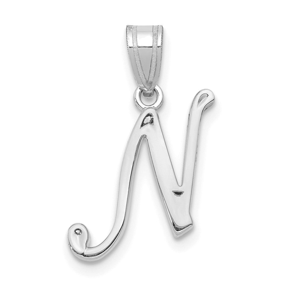 Dije con Letra "N" Inicial en Oro Blanco de 14K - Estilo Script