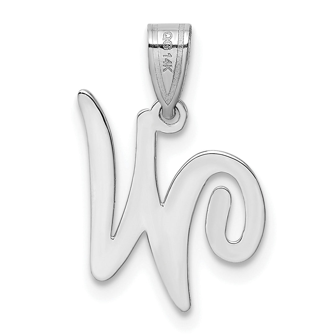 14k White Gold Script Style "W" Initial Pendant