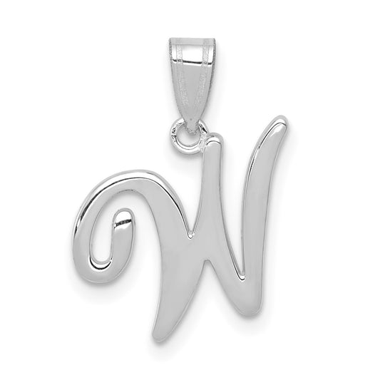 14k White Gold Script Style "W" Initial Pendant