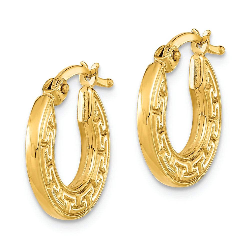Aretes de Aro Huecos en Oro de 14K con Diseño de Llave Griega Pulidos