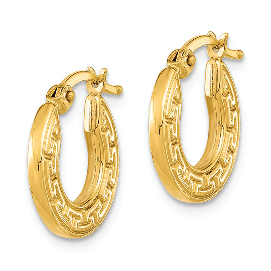 Aretes de Aro Huecos en Oro de 14K con Diseño de Llave Griega Pulidos