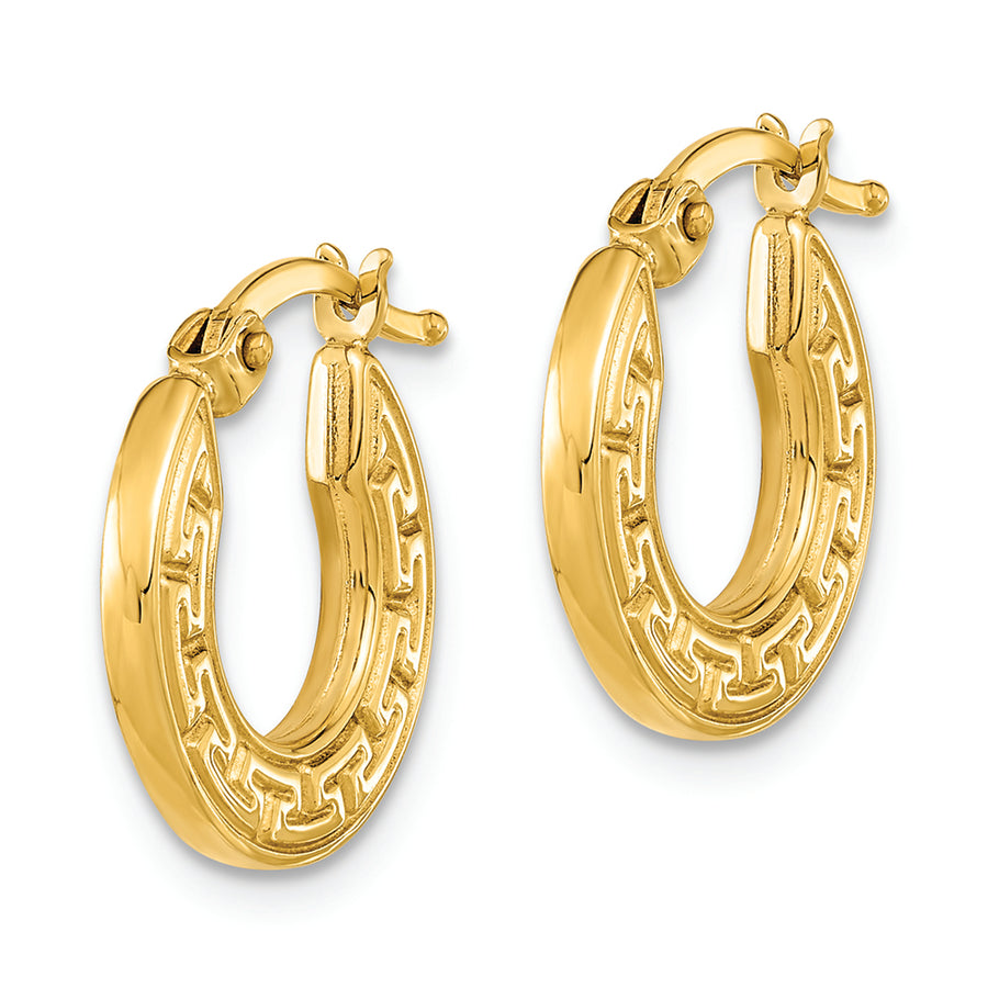 Aretes de Aro Huecos en Oro de 14K con Diseño de Llave Griega Pulidos