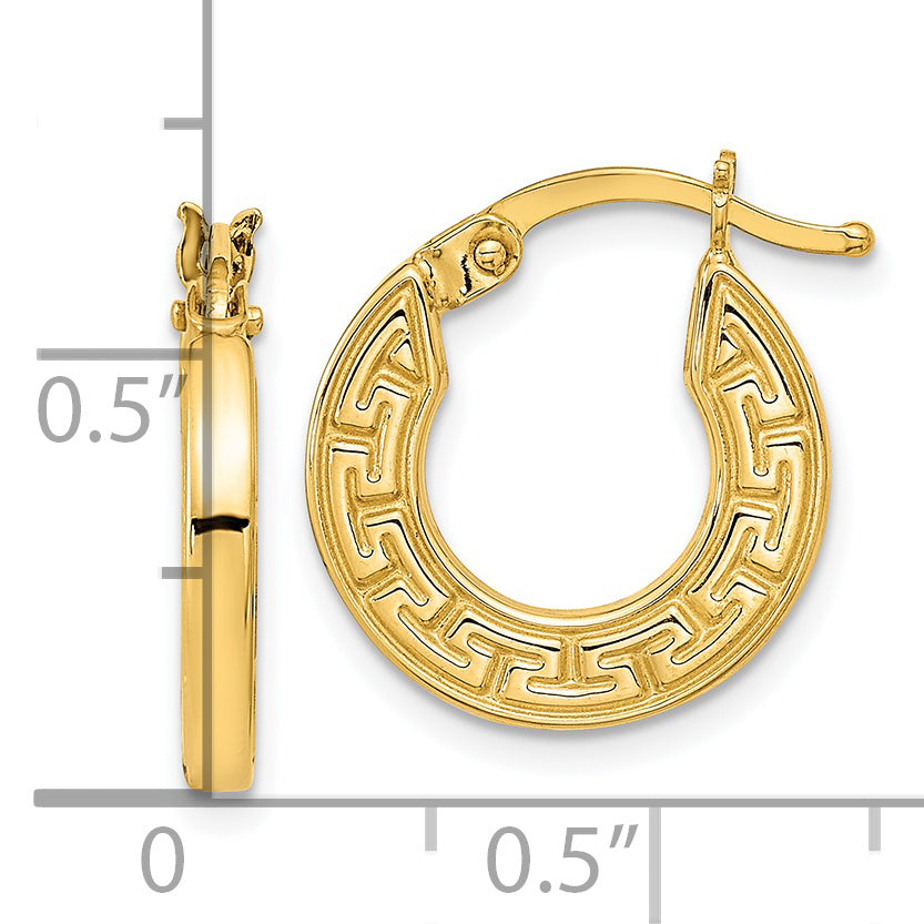 Aretes de Aro Huecos en Oro de 14K con Diseño de Llave Griega Pulidos