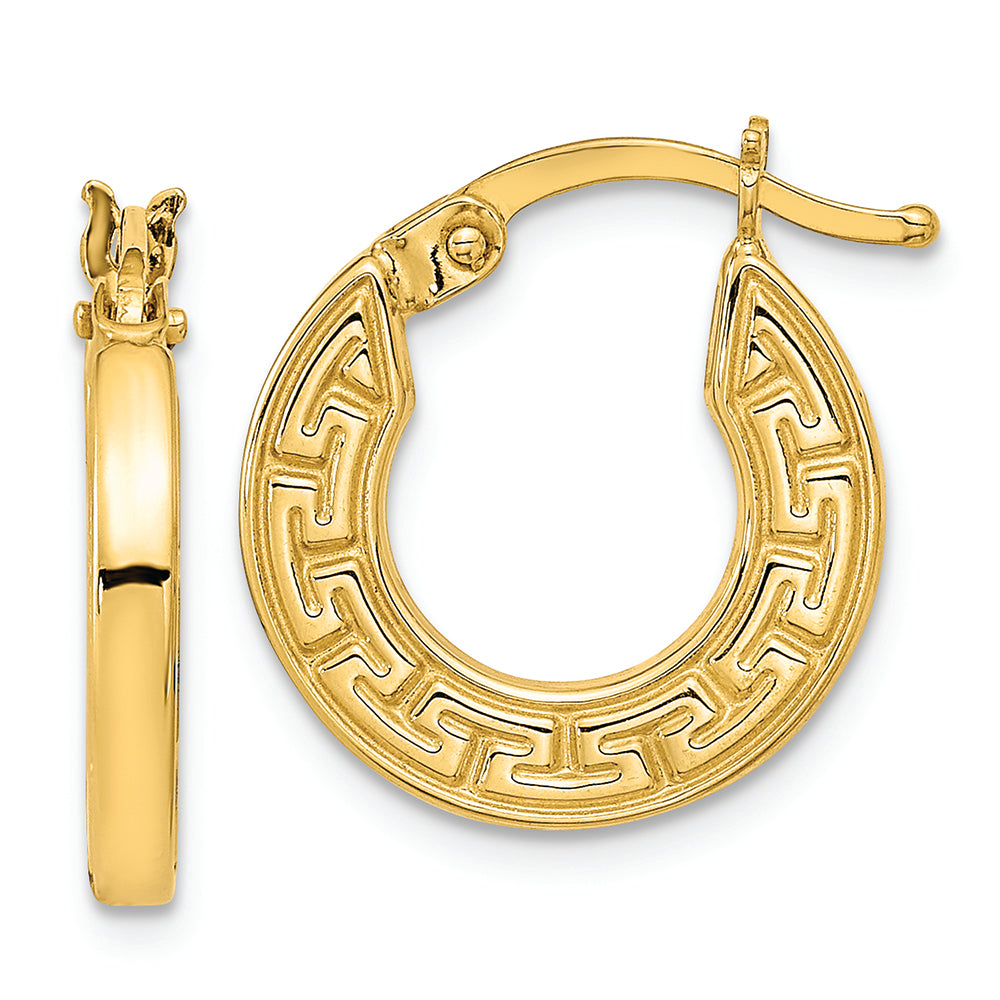 Aretes de Aro Huecos en Oro de 14K con Diseño de Llave Griega Pulidos