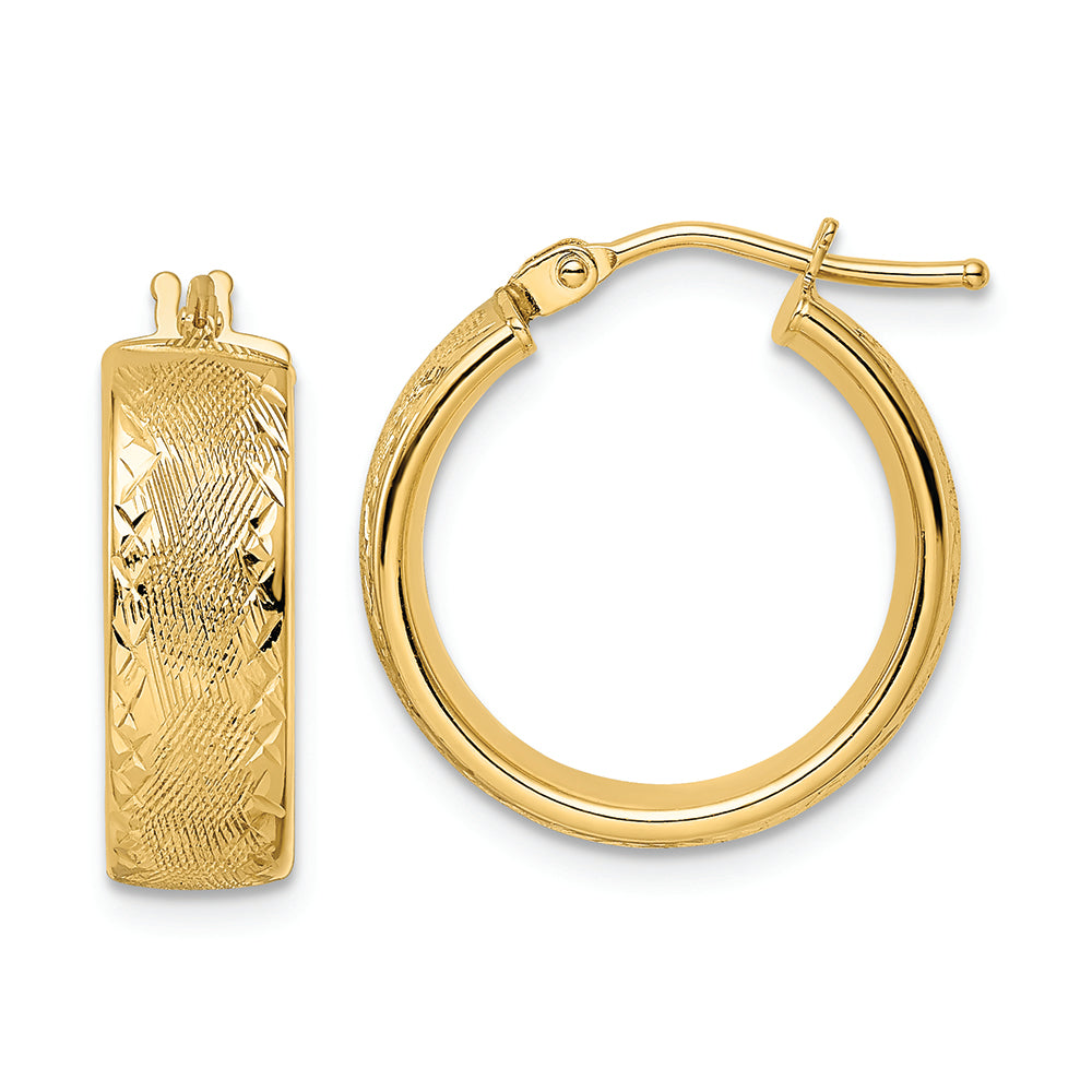 Aretes de Aro en Oro Amarillo de 14k con Acabado Pulido y Textura de Corte Diamante