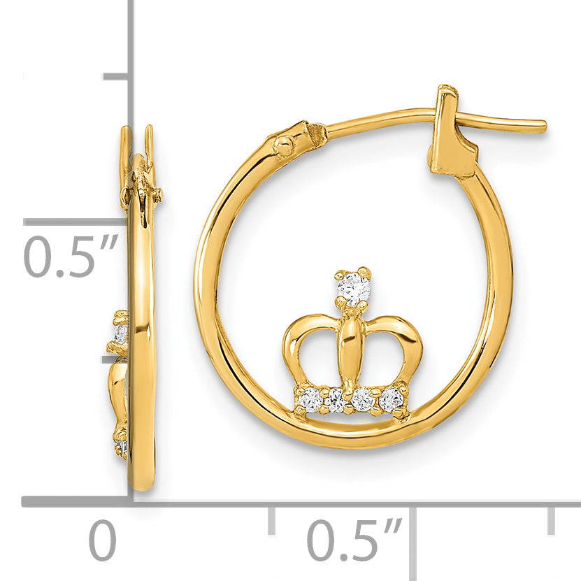 Aretes de Aro con Corona y Circonias Cúbicas en Oro Amarillo de 14k