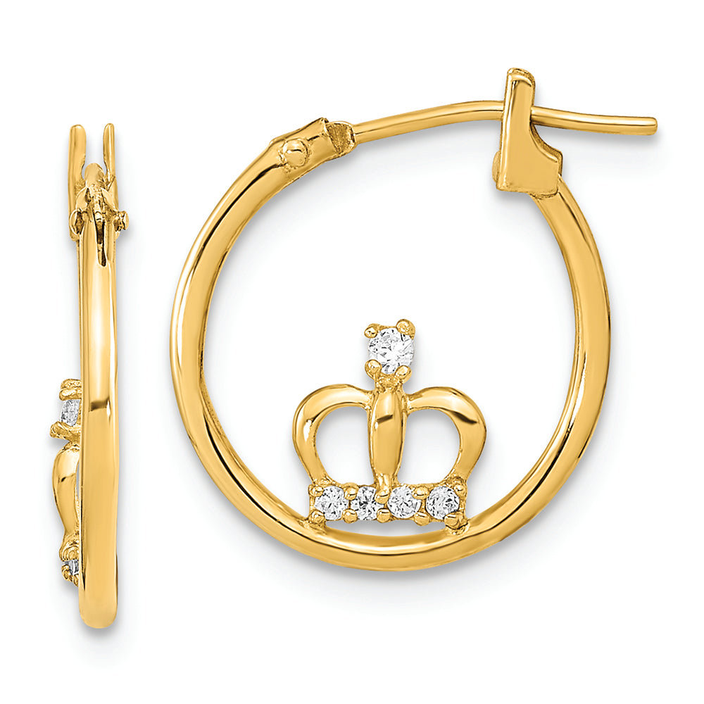 Aretes de Aro con Corona y Circonias Cúbicas en Oro Amarillo de 14k