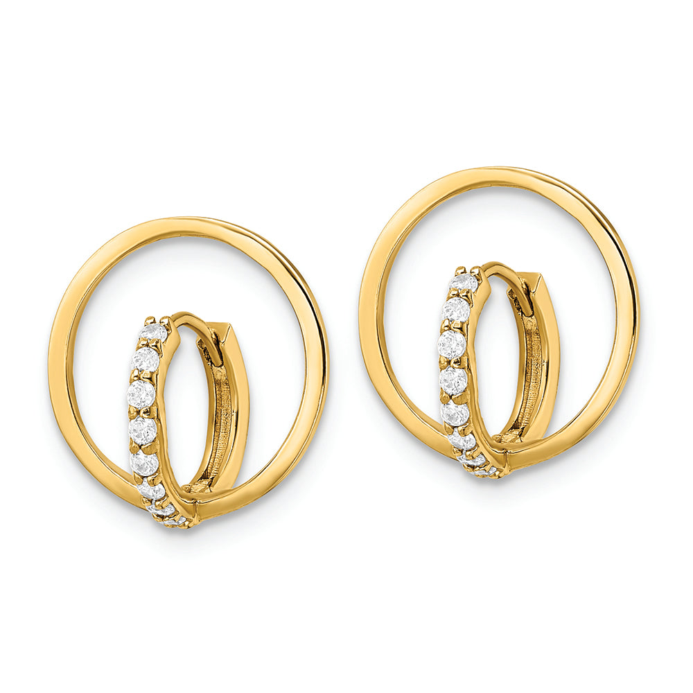 Pendientes Huggie Hoop de Oro Amarillo de 14K con Circulo CZ Pulido