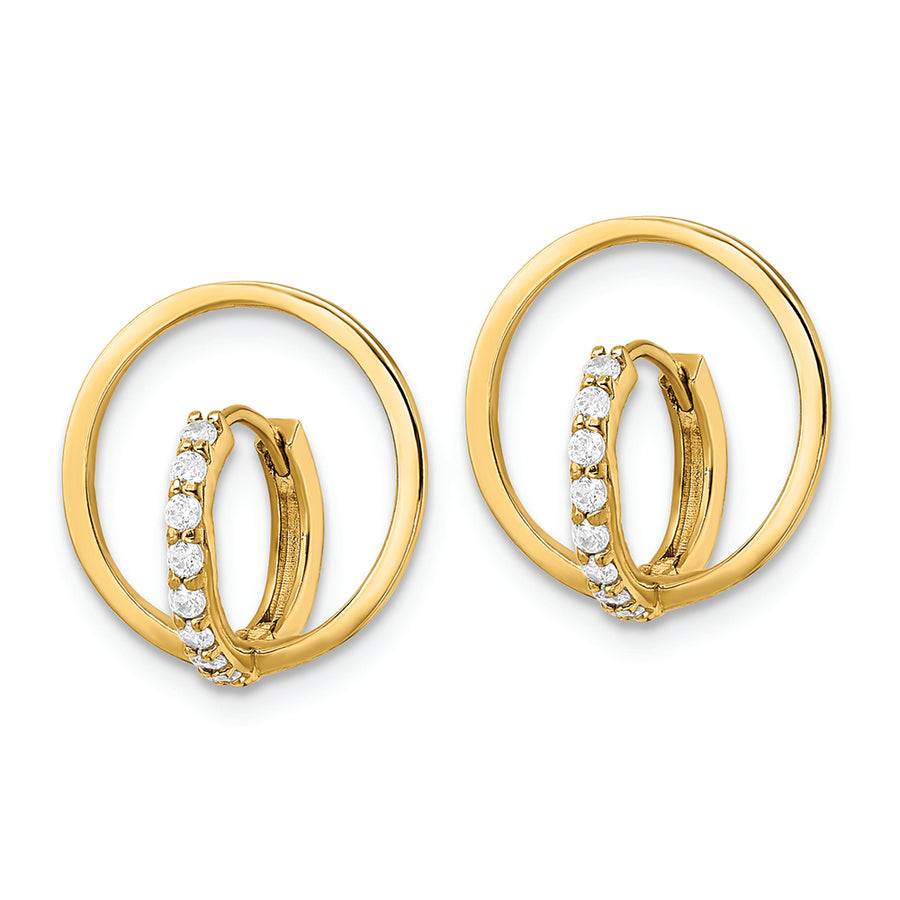 Pendientes Huggie Hoop de Oro Amarillo de 14K con Circulo CZ Pulido