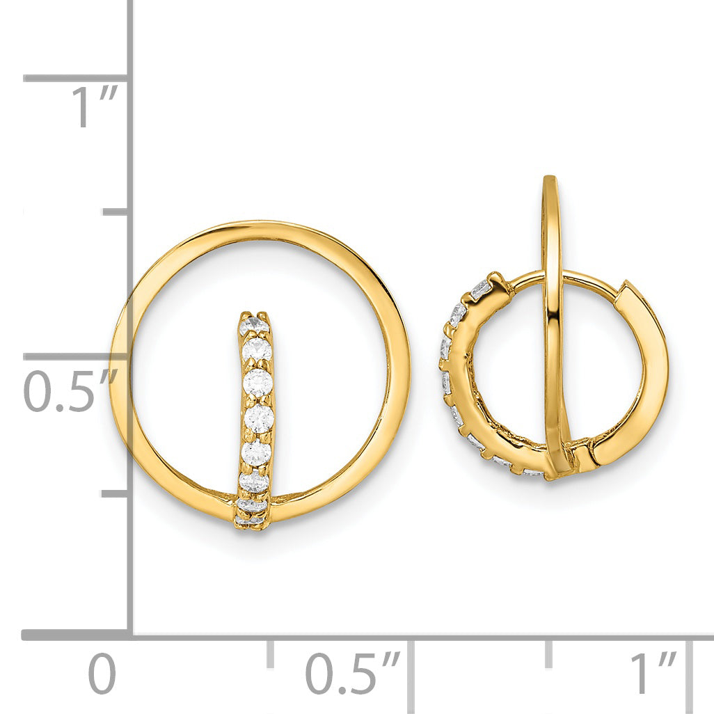 Pendientes Huggie Hoop de Oro Amarillo de 14K con Circulo CZ Pulido
