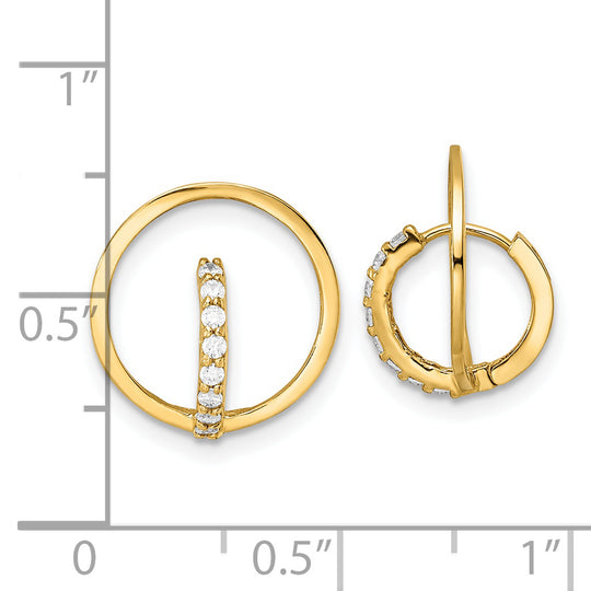Pendientes Huggie Hoop de Oro Amarillo de 14K con Circulo CZ Pulido