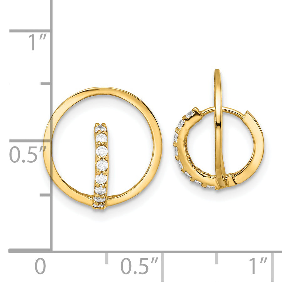Pendientes Huggie Hoop de Oro Amarillo de 14K con Circulo CZ Pulido
