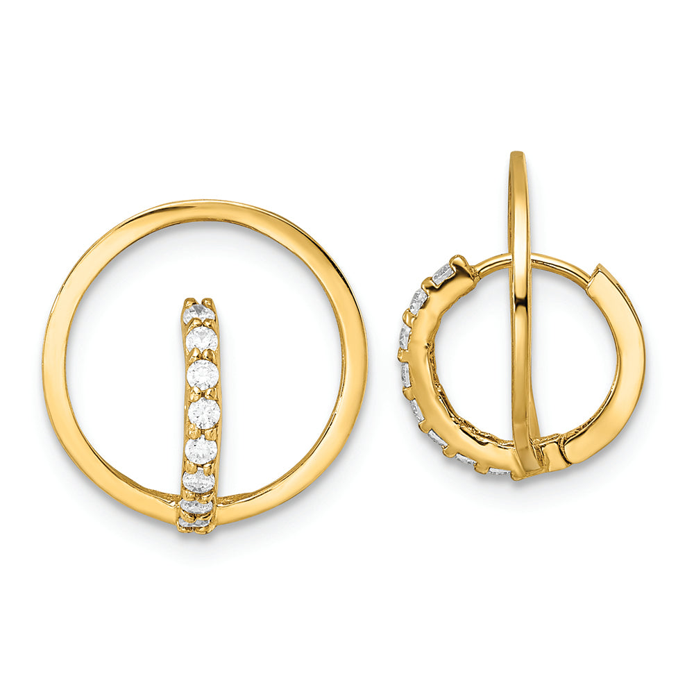 Pendientes Huggie Hoop de Oro Amarillo de 14K con Circulo CZ Pulido