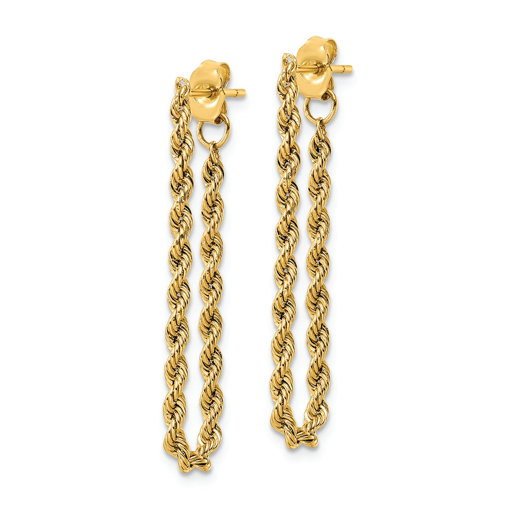 14K Yellow Gold Polished Rope Drop Earrings