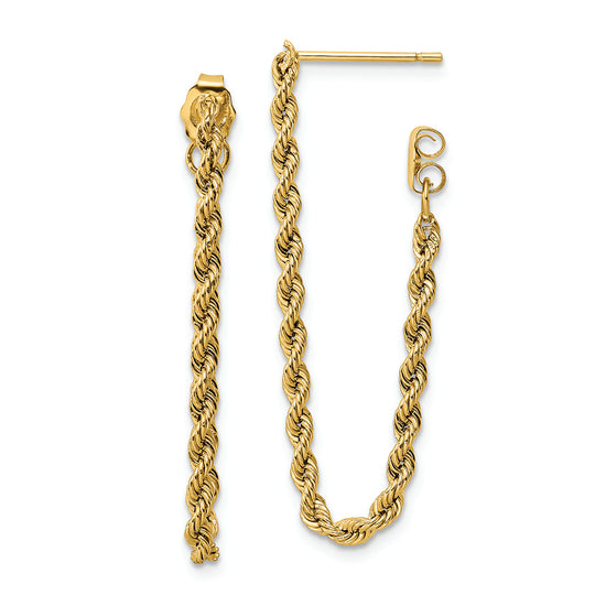 14K Yellow Gold Polished Rope Drop Earrings