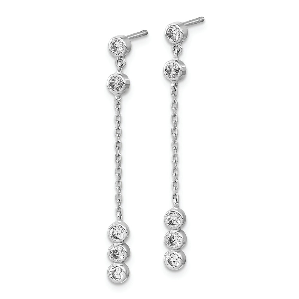 14K White Gold CZ Chain Drop Earrings