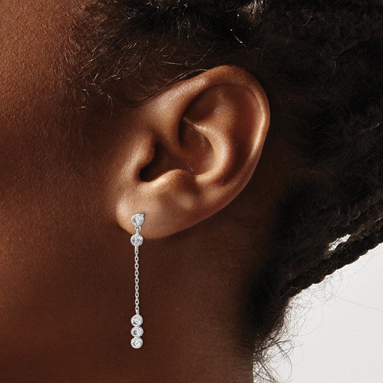 14K White Gold CZ Chain Drop Earrings