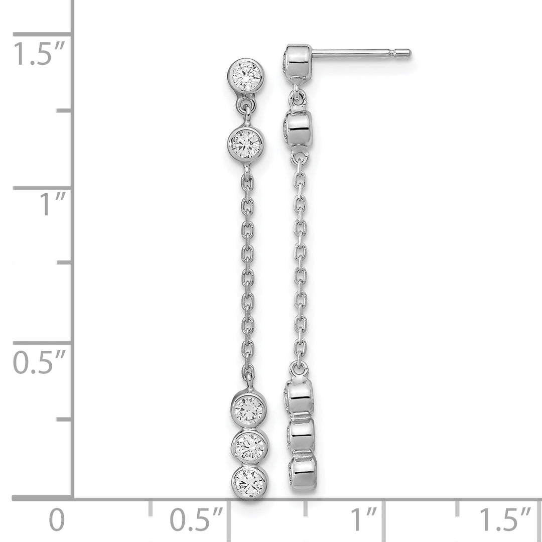 14K White Gold CZ Chain Drop Earrings