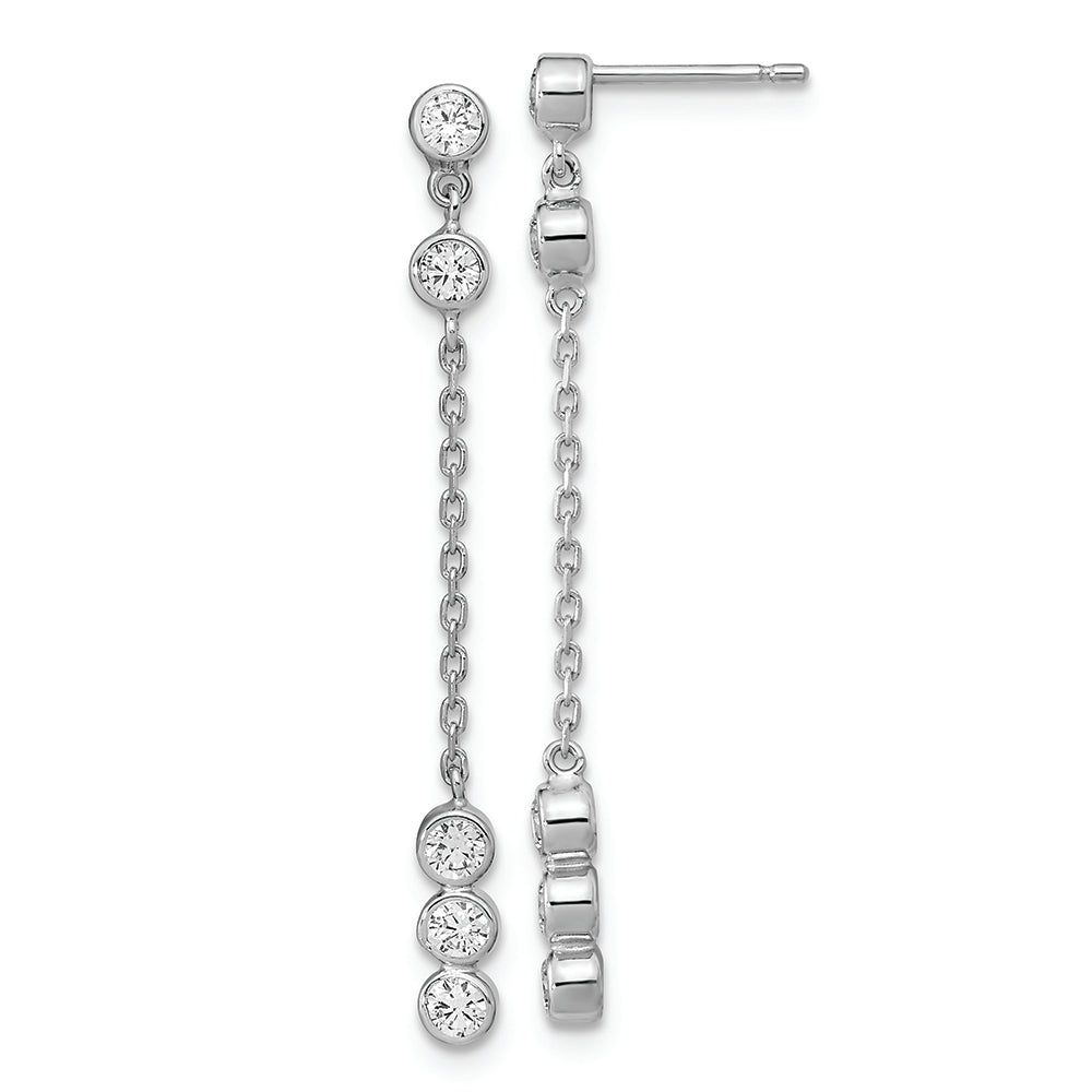 14K White Gold CZ Chain Drop Earrings