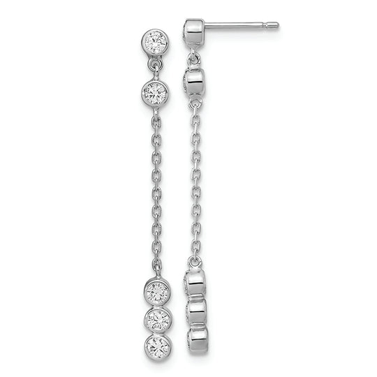 14K White Gold CZ Chain Drop Earrings