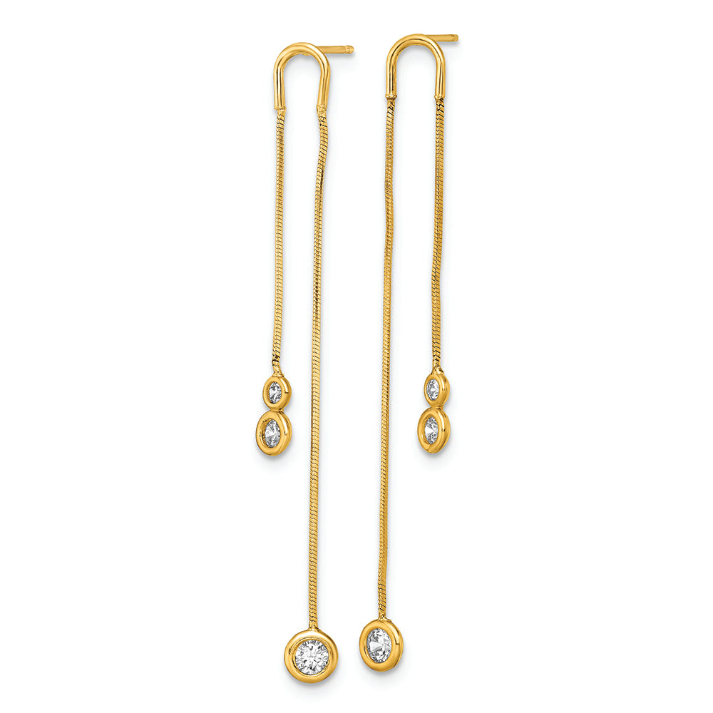 14K Yellow Gold Polished CZ Double Chain Drop Earrings