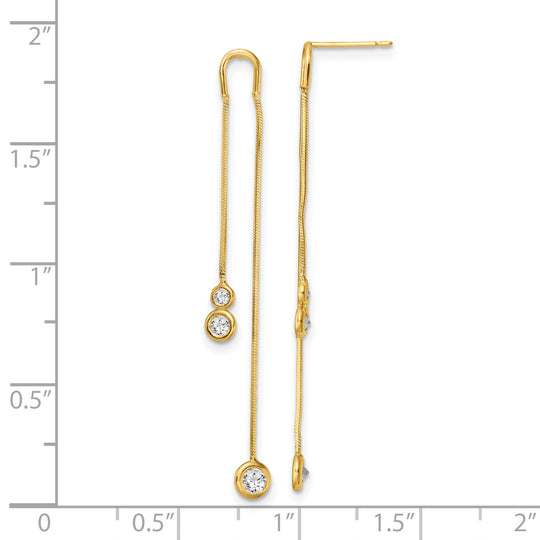 Aretes Colgantes de Cadena Doble con CZ Pulidos de Oro Amarillo de 14K