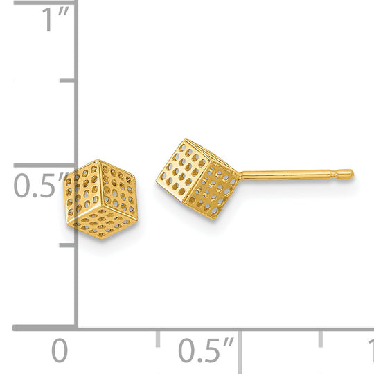 Pendientes de Post con Bloque Hueco en Oro Amarillo de 14k