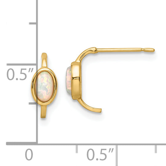 Pendientes J-Hoop de Ópalo Creado en Oro Amarillo de 14k