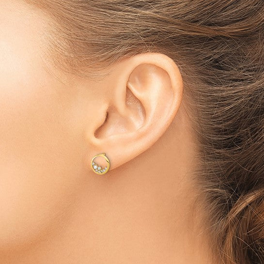 Pendientes de Botón en Oro Amarillo de 14K con Círculo Abierto y Circonitas Pulidas