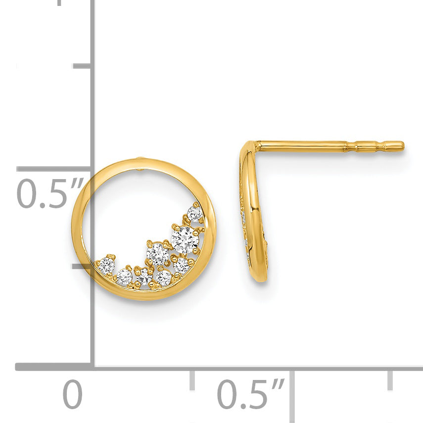Pendientes de Botón en Oro Amarillo de 14K con Círculo Abierto y Circonitas Pulidas