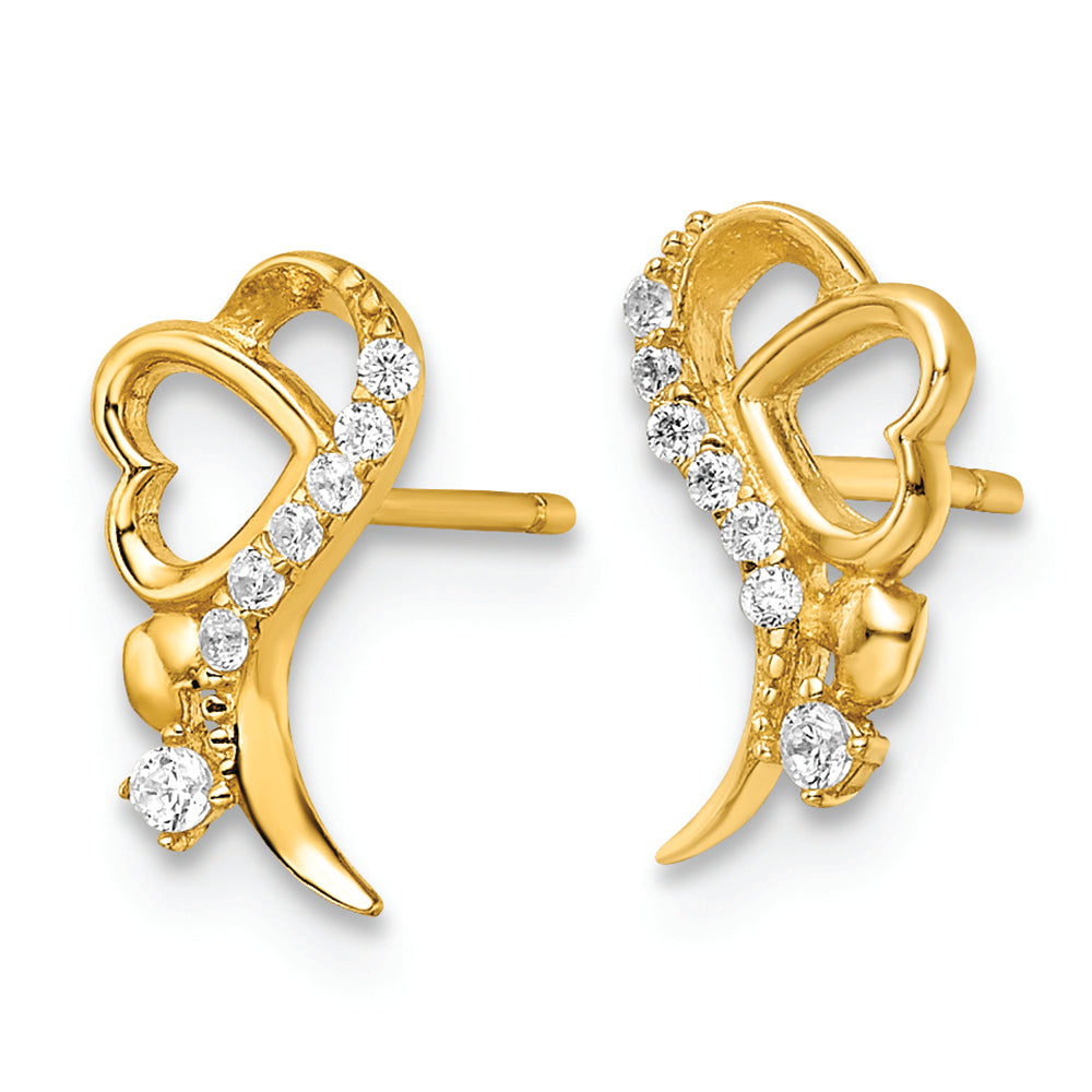 Pendientes de Post con Corazón y CZ en Oro Amarillo de 14k Pulido