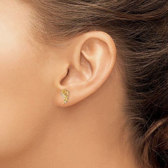 Pendientes de Post con Corazón y CZ en Oro Amarillo de 14k Pulido