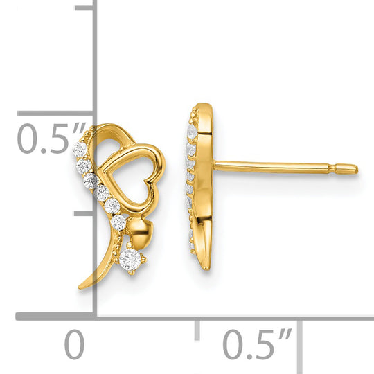 Pendientes de Post con Corazón y CZ en Oro Amarillo de 14k Pulido