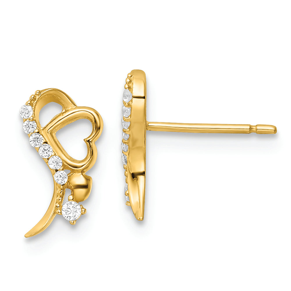 Pendientes de Post con Corazón y CZ en Oro Amarillo de 14k Pulido