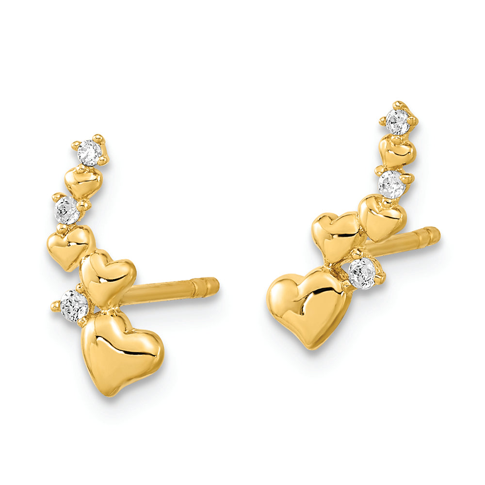 Pendientes de Corazón Trinity con CZ en Oro de 14k