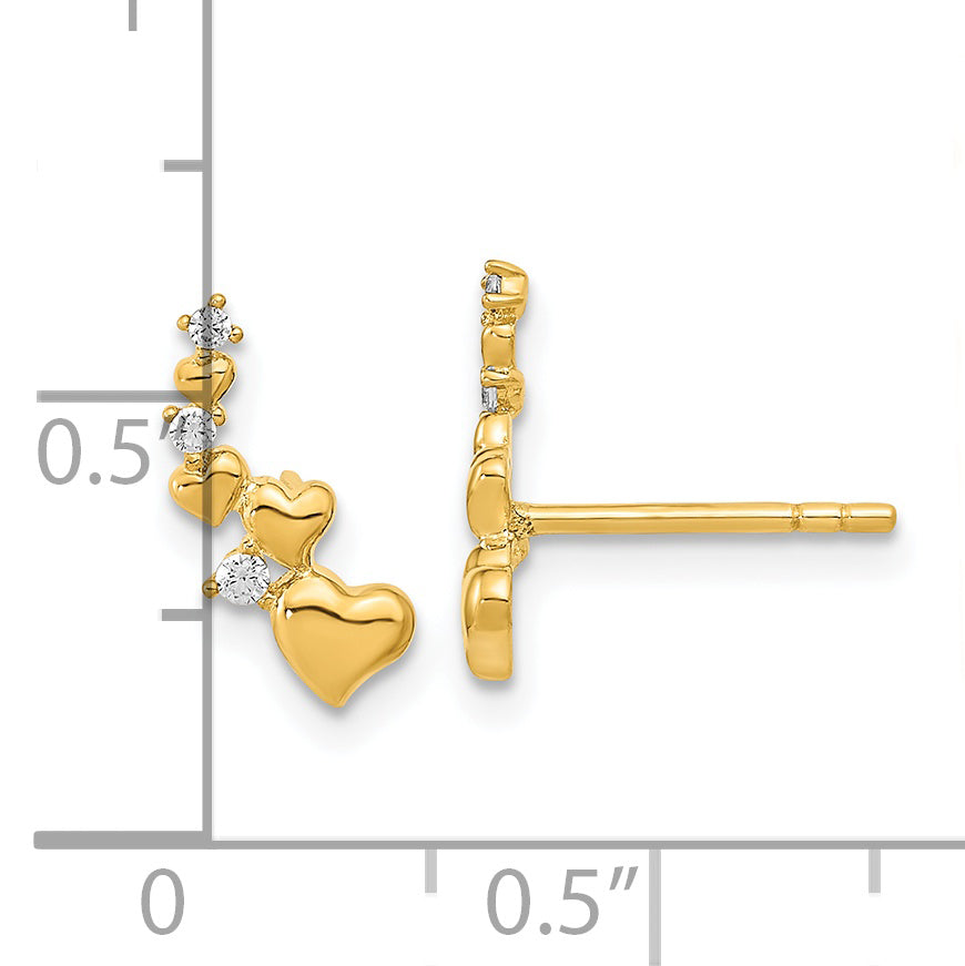 Pendientes de Corazón Trinity con CZ en Oro de 14k