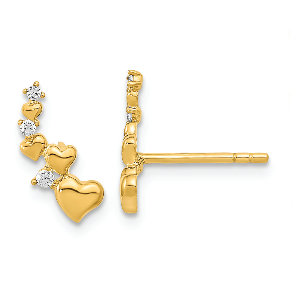 Pendientes de Corazón Trinity con CZ en Oro de 14k