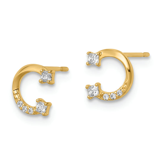 14k Yellow Gold Horseshoe Cubic Zirconia (CZ) Stud Earrings