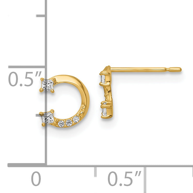 14k Yellow Gold Horseshoe Cubic Zirconia (CZ) Stud Earrings
